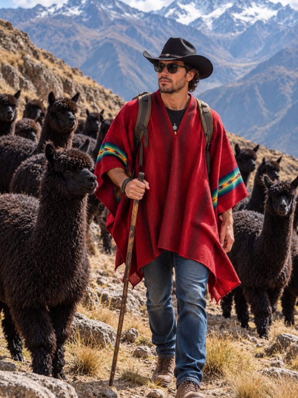 Andean Red Poncho for Men – Traditional Peruvian Style, Timeless & Authentic